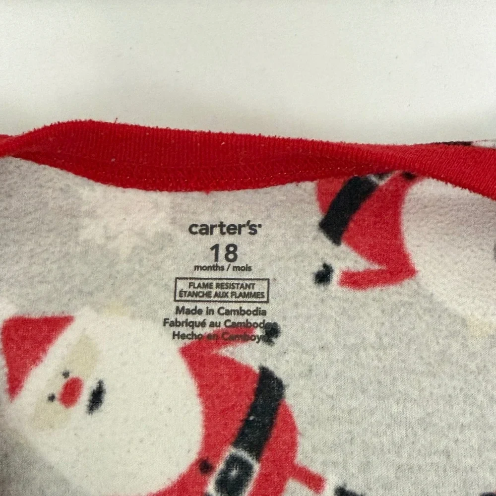 Carters Kids Gray Santa Claus Fleece Footed Pajamas 18M Christmas PJs Sleepwear